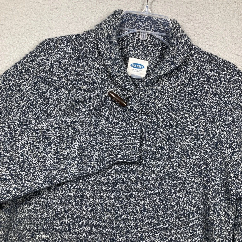 Old Navy Sweater Mens Medium Blue Marled Wool Blend Shawl Collar Toggle Heritage